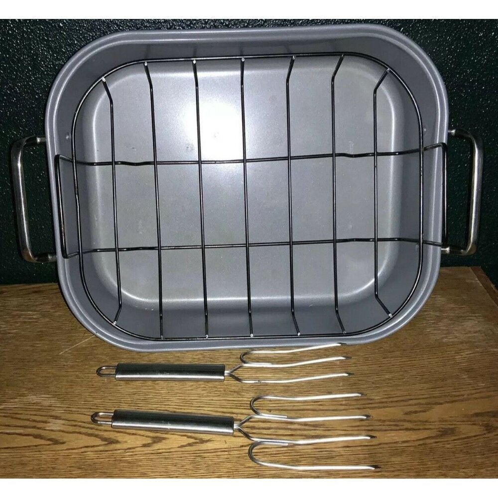 Nonstick Carbon Steel Roasting Pan Set With Rack & Forks By Tools Of The Trade B